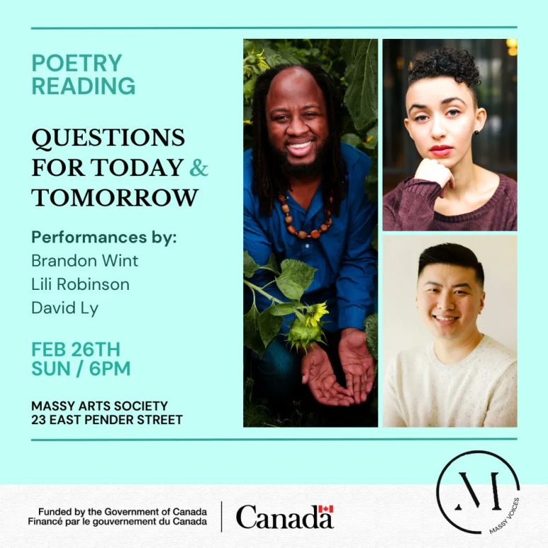 Poetry Event / Questions for Today & Tomorrow with Brandon Wint + Lili Robinson + David&nbsp;Ly